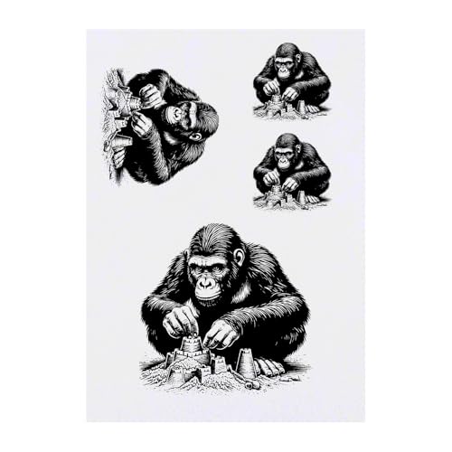 Azeeda 4 x 'Gorilla Building Sand Castles' Temporary Tattoos - Water Resistant, Skin-Safe, Non-Toxic Transfers, Mixed Sizes (TO00076122)