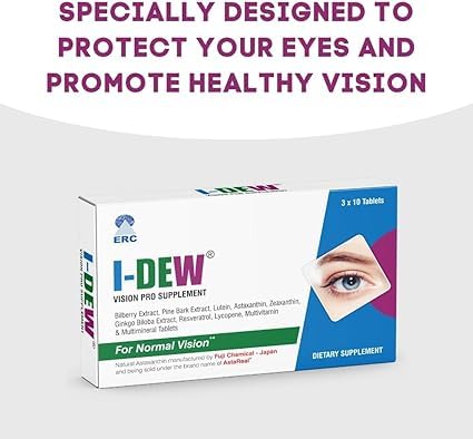 I-Dew Vision Pro Supplement 120 tablets - Lutein Natural Eye Supplement - Zeaxanthin, Astaxanthin, Bilberry Extract, Vitamins A, B12 & Zinc for Normal Vision - 4 Pack(1 Tablet per Day, 4 Month Supply)