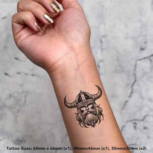 Azeeda 4 x 'Viking Head' Temporary Tattoos - Water Resistant, Skin-Safe, Non-Toxic Transfers, Mixed Sizes (TO00085486)
