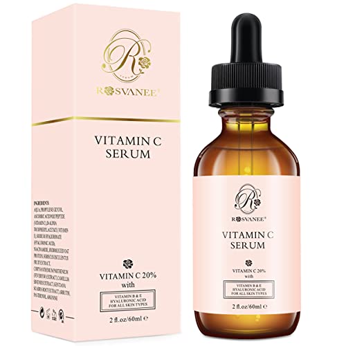 ROSVANEE Vitamin C Serum for Face and Eyes 60ml - Pure Facial Brightening Serum with 20% Vitamin C, Hyaluronic Acid, Vitamin B & E for Anti-Aging, Acne, Wrinkle, Dark Spots and Sun Damage