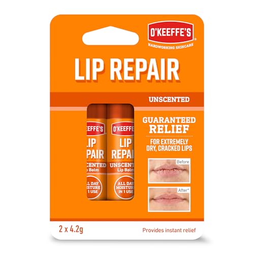 O'Keeffe's Lip Repair Unscented Lip Balm, Twin Pack, 2 x 4.2 g - For Extremely Dry, Cracked Lips | All-Day Moisture with 7 Moisturising Ingredients