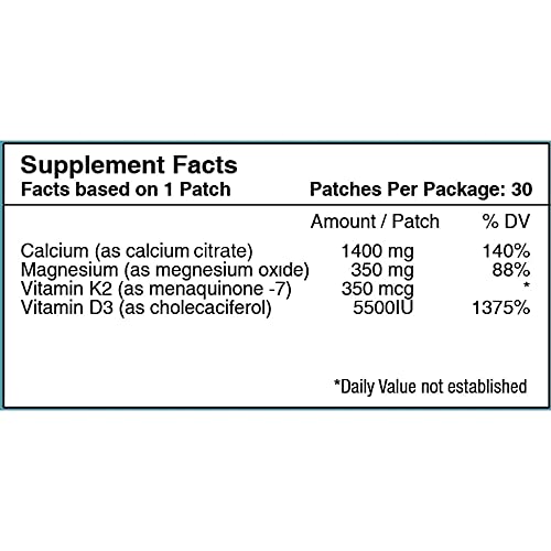 Patch Aid Vitamin D with Calcium - 30 Daily Topical Patches. 100% Natural & Vegan. Allergy & Filler Free. High Absorption and More bioavailable. Suitable for Sensitive stomachs & bariatric.