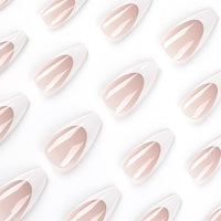 Maggidea French Tip False Nails, French Stick on Nails, 24pcs Strong Almond Style Press On Nails with Glue Elegant White Tips Design Fake Nails for Women Girls (Almond- Pink)