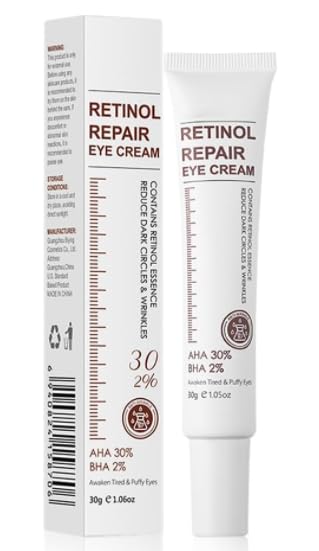 Generic Retinol Eye Cream for Dark Circles and Puffy Eyes – 30% AHA + 2% BHA Exfoliating & Brightening Formula – Hydrating Eye Care with Patches for Fine Lines & Wrinkles
