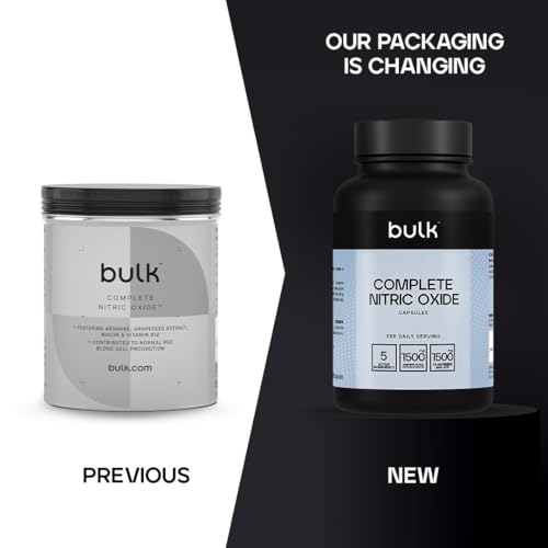 Bulk Complete Nitric Oxide Capsules, Pre Workout, Niacin, Vitamin B12, Arginine (AAKG), Pack of 180, 30 Servings, Packaging May Vary
