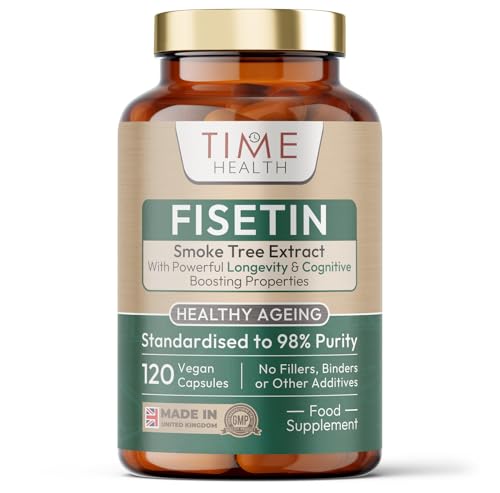Time Health Fisetin - Ultra Pure - 100mg - 120 Capsules - Anti-Ageing - Autophagy - Senolytic - GMP Standards - UK Made - Vegan - 120 Capsules