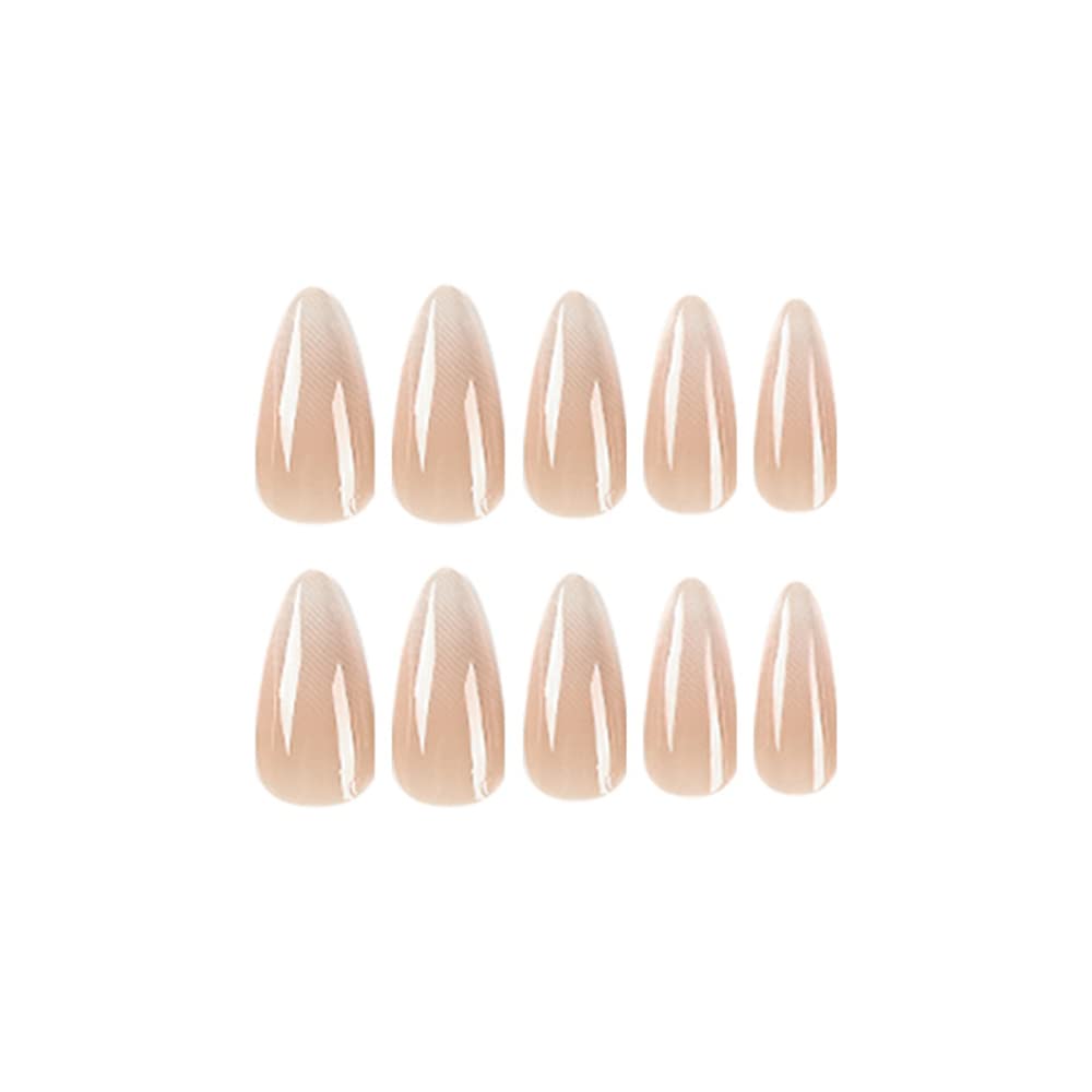 Albiuev 24PCS Long False Nails with Glue Stickers,Almond Full Cover Acrylic and Press on Nails no Glue,Pure Gradient French Fake Nails Stick for Women and Girls Nail Art