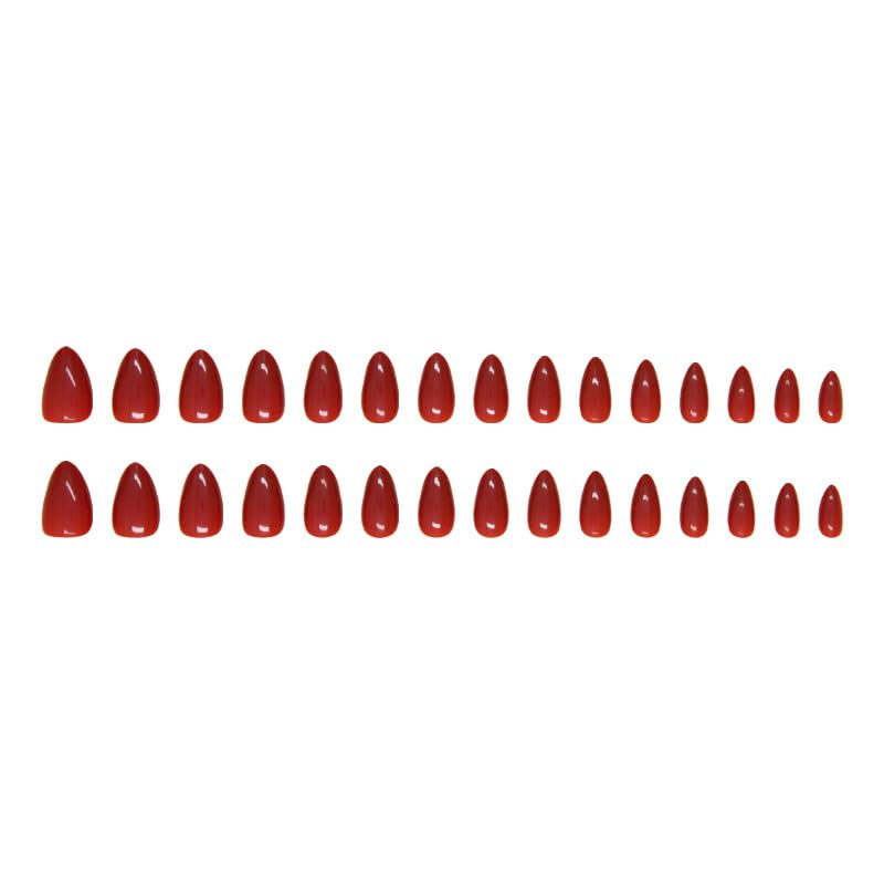 JUSTOTRY 24 Pcs Blood Red Solid Almond False Nails Short Press on Nails Pattern,Glossy Fake Nails Medium for Nail Art,French Oval Stick on Nail for Women Gifts