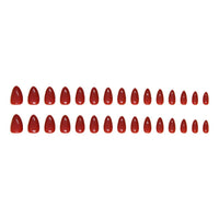 JUSTOTRY 24 Pcs Blood Red Solid Almond False Nails Short Press on Nails Pattern,Glossy Fake Nails Medium for Nail Art,French Oval Stick on Nail for Women Gifts