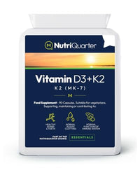 NutriQuarter Vitamin D3 & K2 – 3000 IU D3 & 100 µg K2 MK-7 – Supports Bone & Immune Health – 90 Vegetarian Capsules – UK Made
