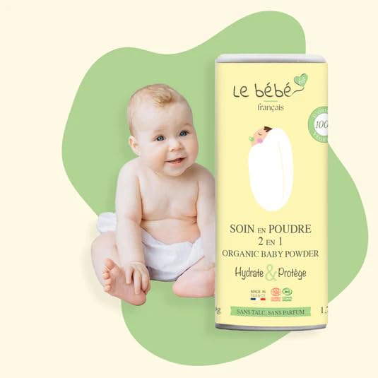 Le bébé français bio Baby Powder Vegan & Organic 2 in 1 - Talc-Free - Change & Milky Bath - Natural moisturises and Protects - Plant Based with Oatmeal & Rice Starch - Sensitive Skin 100g (2)
