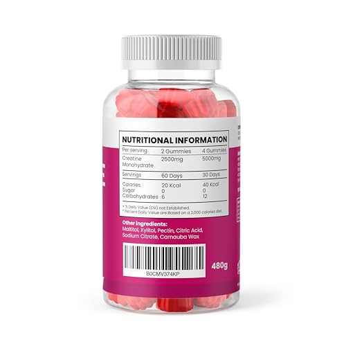 Temple Nutrition NEW Creatine Monohydrate Gummies 5000mg for Men & Women - 120 Chewable Creatine Gummies (1 Months Supply) - Strawberry Flavoured Creatine, Pre Workout Gym Supplement, Suitable for Vegans