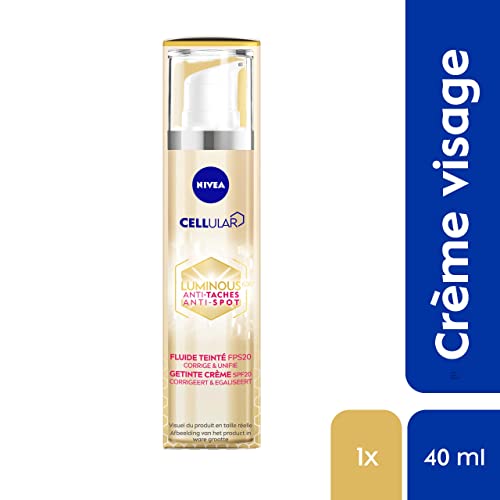 NIVEA CELLULAR LUMINOUS FPS20 Tinted Fluid (1 x 40 ml), Unifying Face Care Anti-Pigment Spots, Face Cream with a Fluid Formula enriched with active ingredients