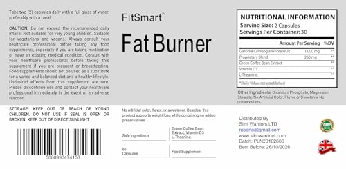 FitSmart - Weight Management - Natural Ingredients - 60 Capsules - New & Sealed - Vegan/Slim Warriors