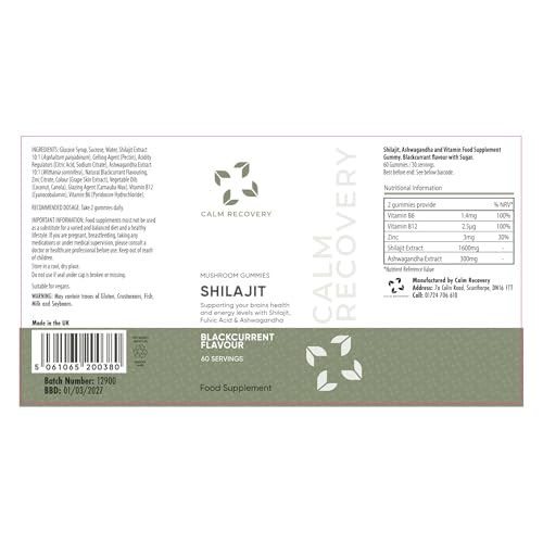 Calm Recovery Shilajit Mushroom Gummies 60 Servings with Lion's Mane and Cordyceps, Advanced Functional Mushroom Complex, Mushroom Supplement, to Support Brain Health and Energy Levels.