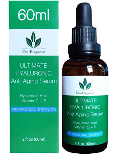 Pro-Elegance Hyaluronic Acid Serum for face 60ml Bottle Anti ageing & wrinkle Cruelty Free Best Pure Liposome Moisturiser with Vitamin C Green Tea Vitamin E & Organic Jojoba Oil