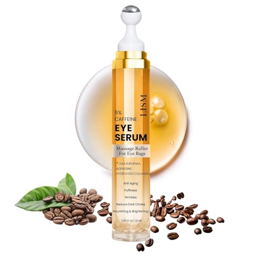 MADGININE Eye Cream for Dark Circles and Puffy Eyes Caffeine Eye Cream the Ordinary Caffeine Eye Serum Caffeine Eye Serum With 360° Massage Ball to Reduce Eye Bags Wrinkles and Fine Lines (20ml)