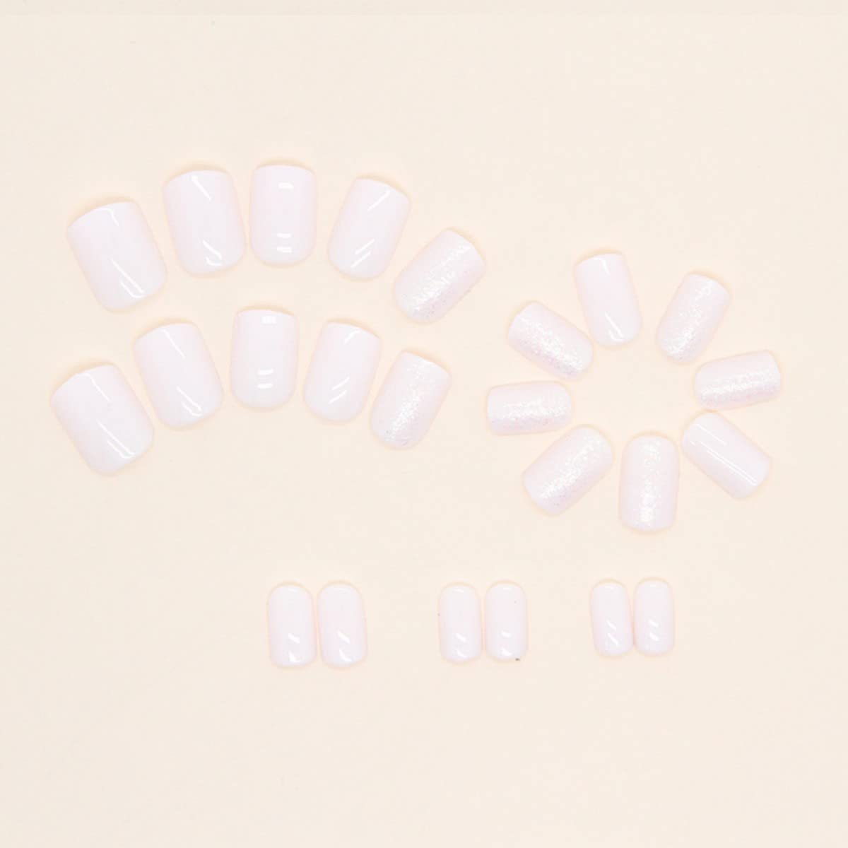 JUSTOTRY 24 Pcs Milky Short False Nails Pattern,White Solid Square Press on Nails,Glossy Fake Nails Medium for Nails Art,Glitter Squoval French Stick on Nails for Women and Teens Gifts
