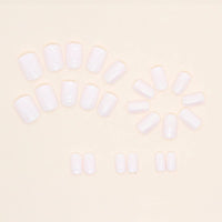 JUSTOTRY 24 Pcs Milky Short False Nails Pattern,White Solid Square Press on Nails,Glossy Fake Nails Medium for Nails Art,Glitter Squoval French Stick on Nails for Women and Teens Gifts