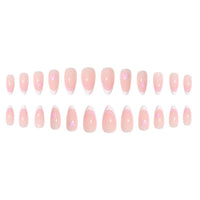 ZDHSOY 24Pcs French False Nails White Tip - Medium Length Fake Nails French Tip Press on Nails, Almond Pink with Ballet Heart Design for Women Girls (Ballet Heart Design)