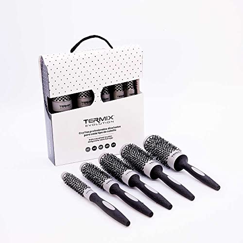 Pack Termix Evolution Basic - Hairbrushes for Normal Hair with ionized bristles for Hair of Medium Thickness- It Includes 5 diameters Ø 17, 23, 28, 32 y 43 mm
