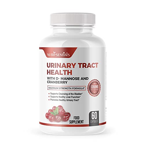 Nutri-Sentials Urinary Health Support D-Mannose Capsules with Cranberry Extra Strength Support 1350mg Function and Bladder Support|Urinary Tract Supplements