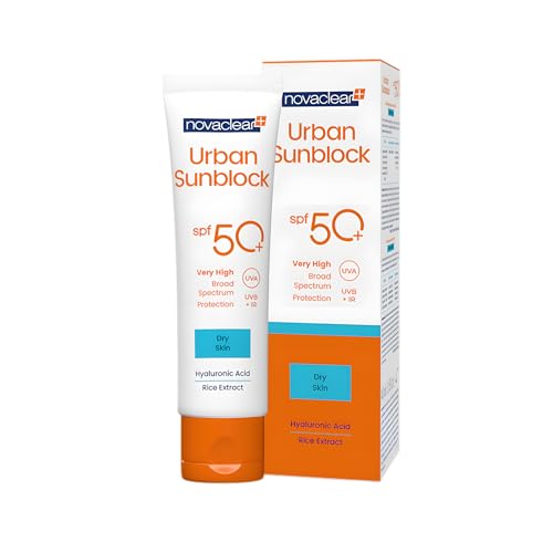 Novaclear Urban Sunblock SPF 50+ for Dry Skin – Broad Spectrum UV Protection Sunscreen with Hyaluronic Acid & Rice Extract – No White Cast – Fragrance-Free, Fast-Absorbing – 40ml