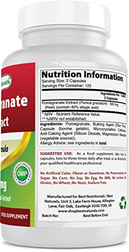 Best Naturals Pomegranate Extract 250 mg 250 Capsules (250 Count (Pack of 2))