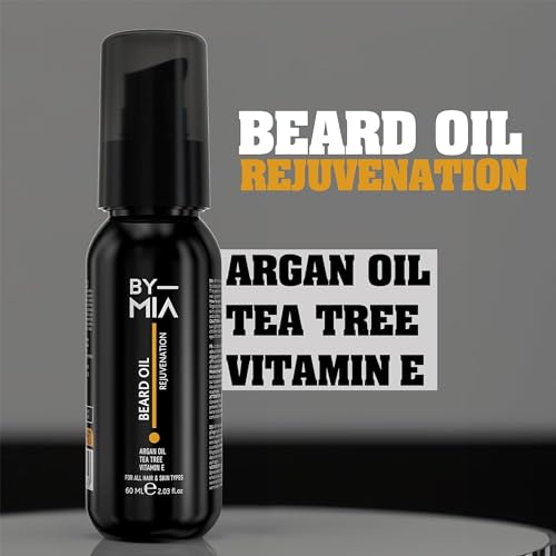 BY MIA Beard Oil Rejuvenation 60ml | Argan Oil, Tea Tree, Vitamin E | All Hair & Skin Types | Nourishes & Hydrates | Promotes Growth & Health | Gentle Formula