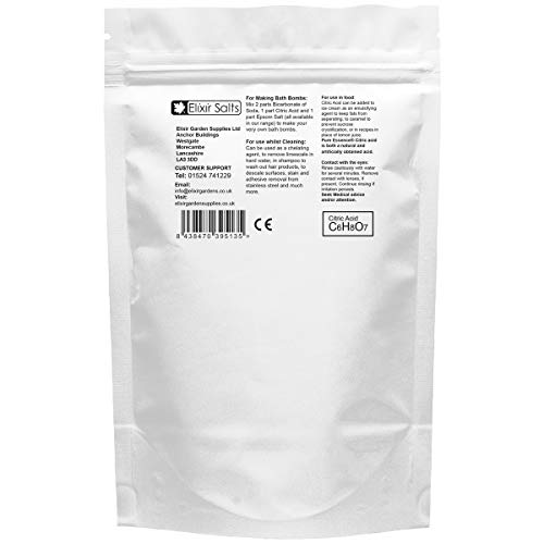 Elixir Gardens Elixir Salts - Citric Acid | 500g + 125g Free | For Use With Bath Bombs, Cleaning, descaling, preservative, Cooking, Nutrient, Elderflower | Comes in Re-sealable Pouch