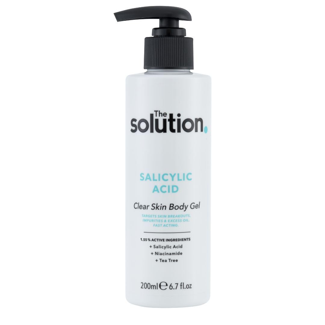 ‎The Solution The Solution Salicylic Acid Clear Skin Body Gel (200ml) Back Acne Treatment with Tea Tree, Vegan Salicylic Acid Serum & Pore Minimizer, Cruelty Free Salicylic Acid Moisturiser Body Care