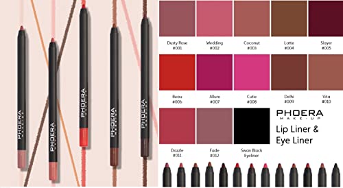 Phoera AQUAPURITY PHOERA Matte Super Smooth Pigmented Lip Liner Long-lasting Smudge proof Matte Lip Pencil Waterproof Makeup Contour Lipliner MATTE SUPER SMOOTH (009 Dehli)