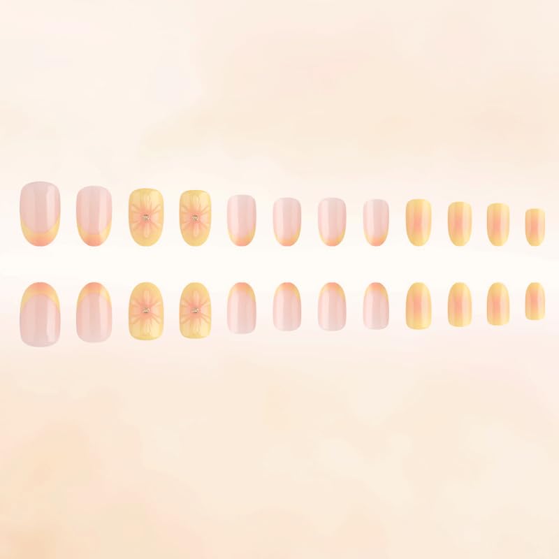 Nymora 24PCS Yellow Flower 3D Press on Nails - Summer Jelly Gel Nail Art Kit with Glue Strips & File for Instant Elegance