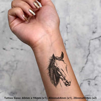 Azeeda 4 x 'Horse Portrait' Temporary Tattoos - Water Resistant, Skin-Safe, Non-Toxic Transfers, Mixed Sizes (TO00082082)