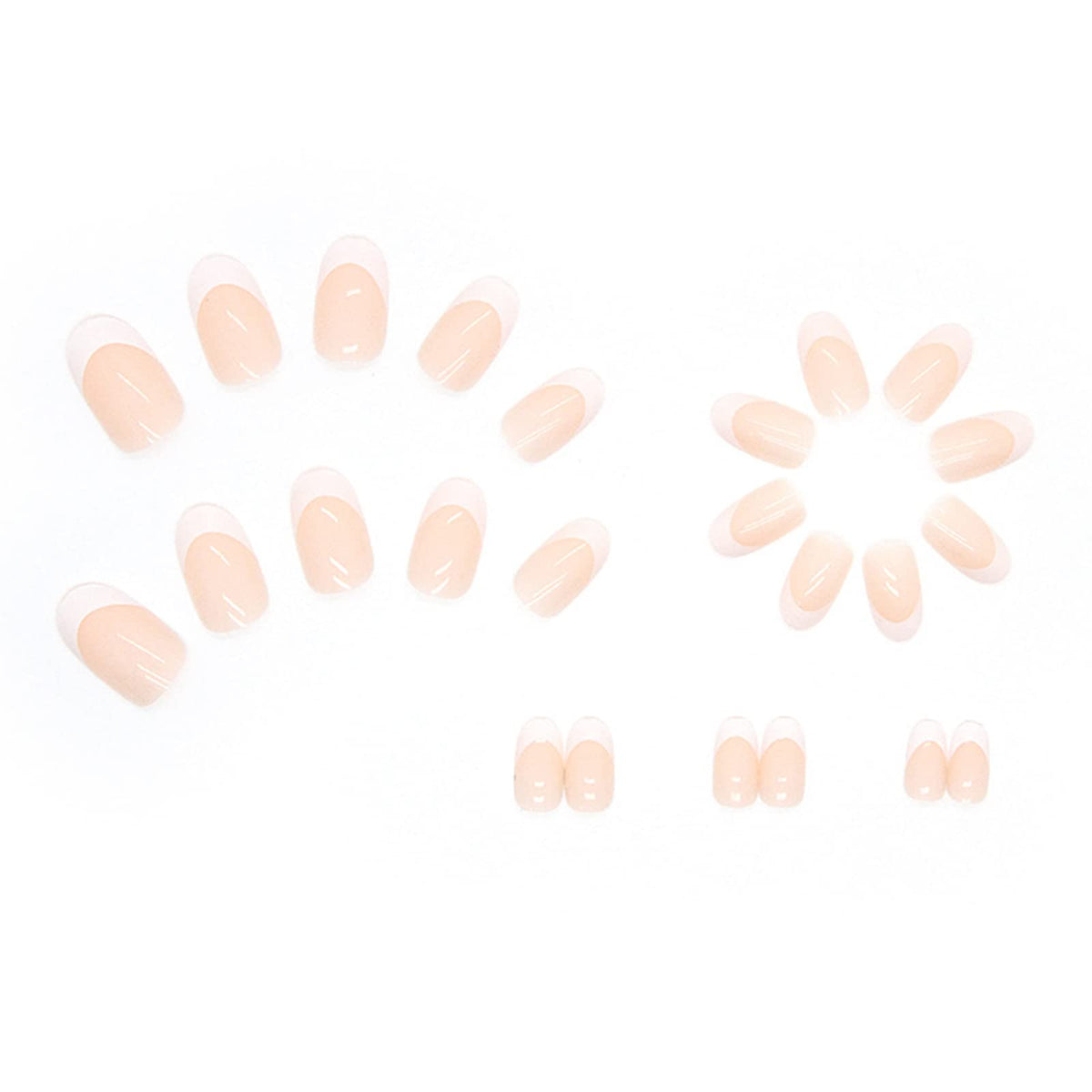 Ceboic 24PCS Short False Nails Almond, French Tip Nude & White Press on Nails Designs, Glossy Removable Glue-on Nails Fake Nails Set with Glue Stickers, Acrylic Full Cover Stick on Nails for Women Girls