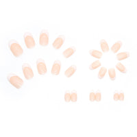Ceboic 24PCS Short False Nails Almond, French Tip Nude & White Press on Nails Designs, Glossy Removable Glue-on Nails Fake Nails Set with Glue Stickers, Acrylic Full Cover Stick on Nails for Women Girls