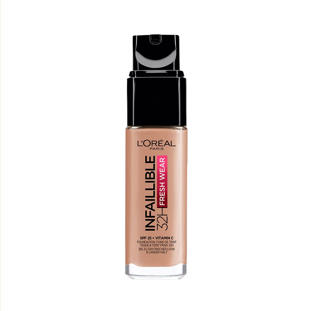 L'Oréal Paris Liquid Foundation, Full Coverage, Lasting Wear, With Vitamin C and SPF 25, Infallible 32H Fresh Wear, 160 Rose Linen