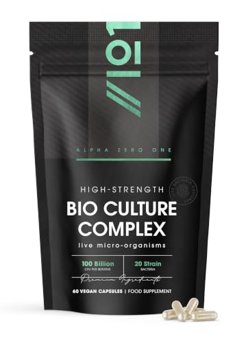 ALPHA01 Bio Cultures Complex 100 Billion CFU – 20 Live Bacterial Cultures – 60 Vegan Capsules – Resealable and Recyclable Pouch by Alpha01