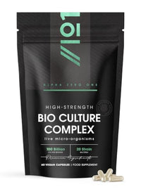 ALPHA01 Bio Cultures Complex 100 Billion CFU – 20 Live Bacterial Cultures – 60 Vegan Capsules – Resealable and Recyclable Pouch by Alpha01