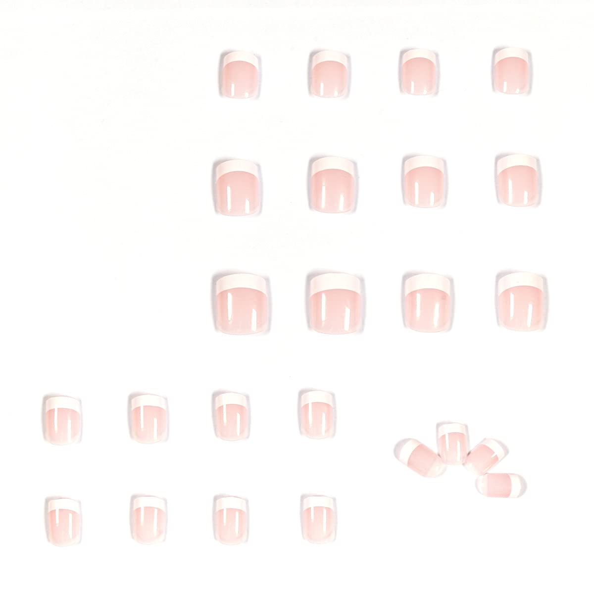 Albiuev 24PCS Short False Nails with Glue Stickers,Coffin Full Cover Acrylic Press on Nails no Glue,Simple Short White French Fake Nails for Women and Girls Nail Art.
