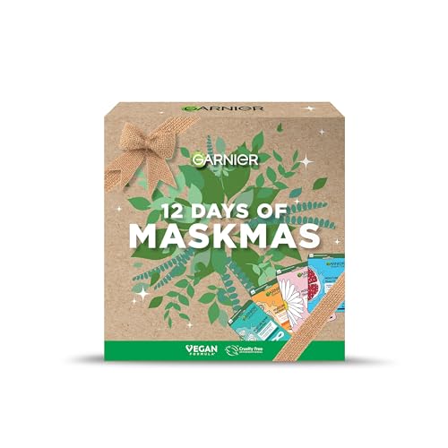 Garnier Face & Eye Mask Gift Set, 12 Vegan Sheet Masks with Vitamin C, Hyaluronic Acid, Lavender, Pomegranate, & Green Tea, Approved by Cruelty Free International, Vegan