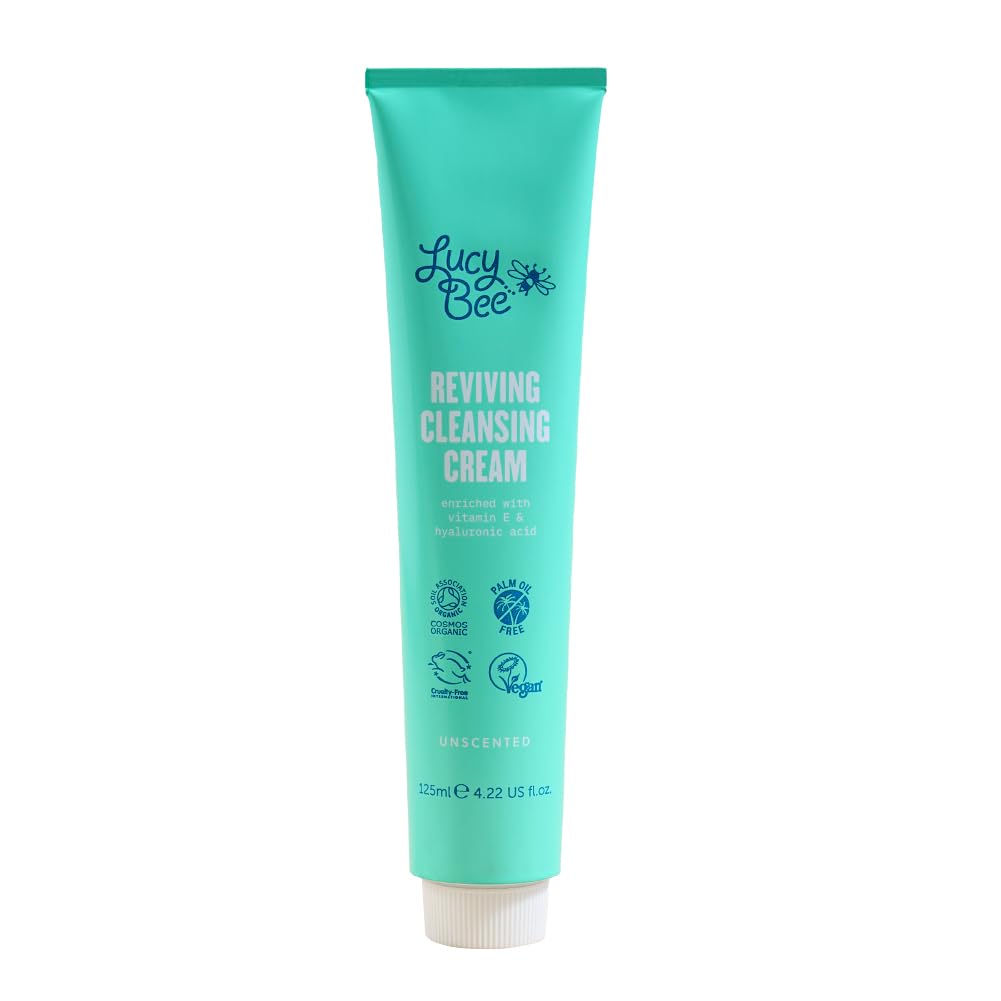 Lucy Bee Facial Cleanser, Certified Organic Soothing Makeup Remover & Cream Cleanser, Suitable For Sensitive Skin & Redness-Prone, Anti-Ageing, Vegan Cruelty Free & Palm Oil Free, 125ml