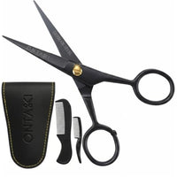 Ontaki ONTAKI 5" Beard Moustache Scissors Professional German Steel 2 Comb Carrying Pouch Mustache Trimming - Hand Forged Bevel Edge Precision Men Facial Hair Grooming Kit All Body Hair Black