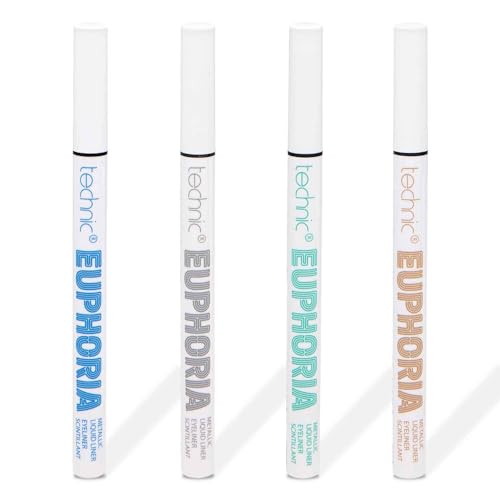 Technic Euphoria Metallic Liquid Liner - Highly Pigmented - Long Lasting - Brush like Tip for Ultimate Precision 0.8ml (4Pc Bundle)