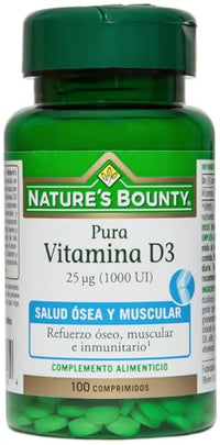 Nature's Bounty Vitamin D3 25 µg (1000 IU) Tablets - Pack of 100 Tablets, One-a-Day - High Strength Vitamin D - Bone, Muscle and Immunity Support - Suitable for Vegetarians