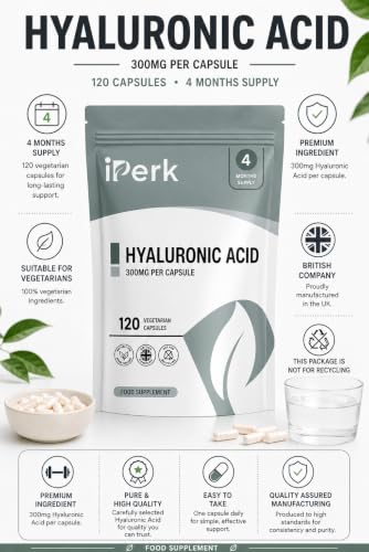 iperk Hyaluronic Acid 300mg | 120 Capsules 4 Months Supply | Hyaluronic Acid Supplement