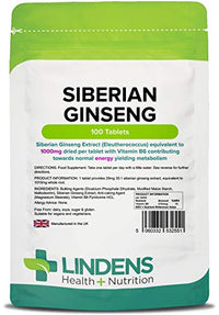 Lindens Siberian Ginseng Root 1000mg 2-Pack 200 Tablets with Vitamin B6 Eleutherococcus Potent