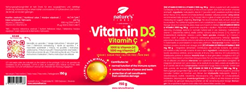 Nature's Finest Vitamin D3 + Vitamin C | 1000 IU (500% NRV) Vitamin D3 per Dosage | 1000 mg (1250% NRV) of Vitamin C per Dosage | for a Strong Immune System
