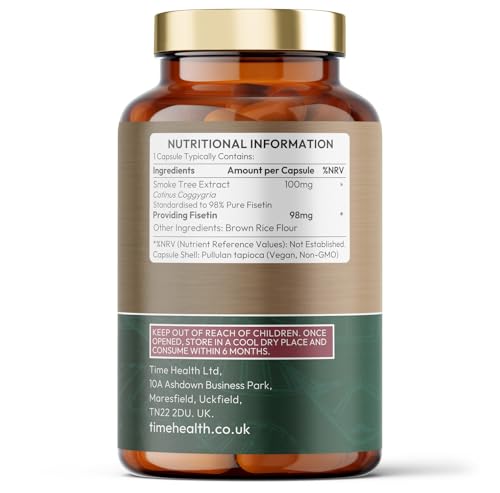 Time Health Fisetin - Ultra Pure - 100mg - 120 Capsules - Anti-Ageing - Autophagy - Senolytic - GMP Standards - UK Made - Vegan - 120 Capsules