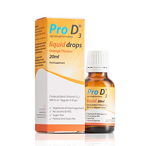 PRO D3 Pro D3 Liquid Drops 20ml (Vitamin D3-100 IU per 1 Drop) Alcohol Free | Vegetarian | Gluten Free | Salt Free | Yeast Free | Gelatin Free | SOYA Free | Peanut Free | Sugar Free | Halal | Kosher